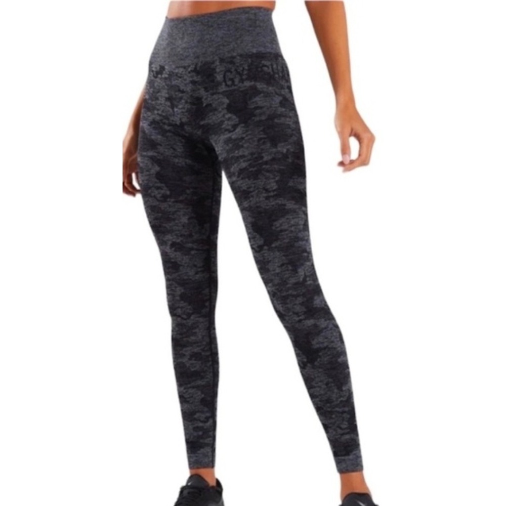Gymshark Camo Seamless Leggings‎ High Waisted Workout Athleisure Black Grey